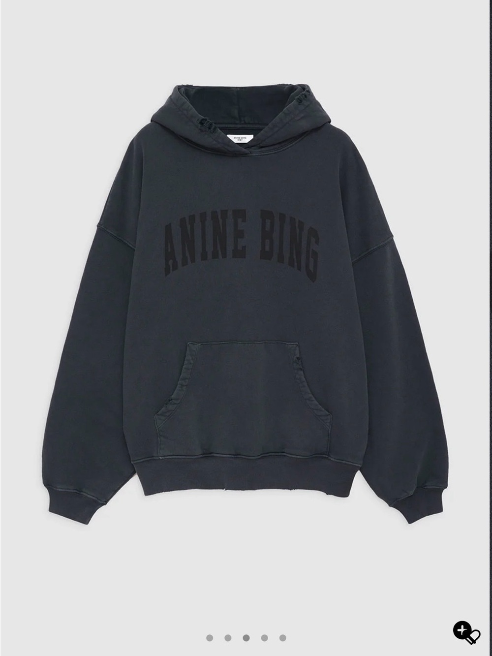 Anine Bing Charcoal Black Logo Pullover Hoodie
